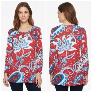 Lily Red and Blue Floral Long Sleeve Top